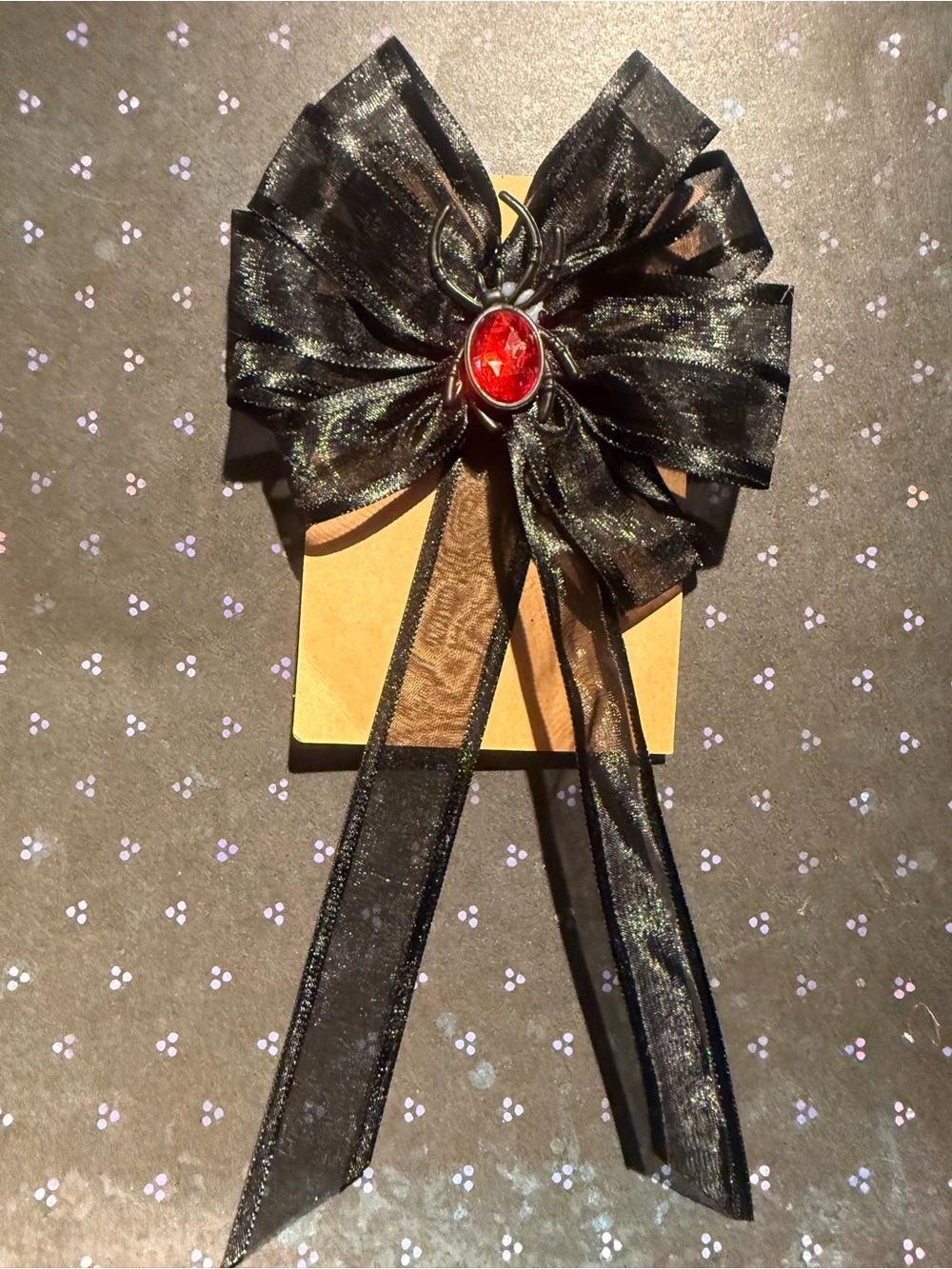 Black Hair Bow with Red Gem Accent - Home Decor